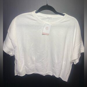 NWT Wasabi + Mint Women's White Cropped  Short Sleeve Tee